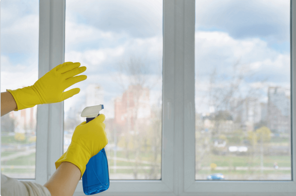a man cleans his windows; lengthen the life of your windows.