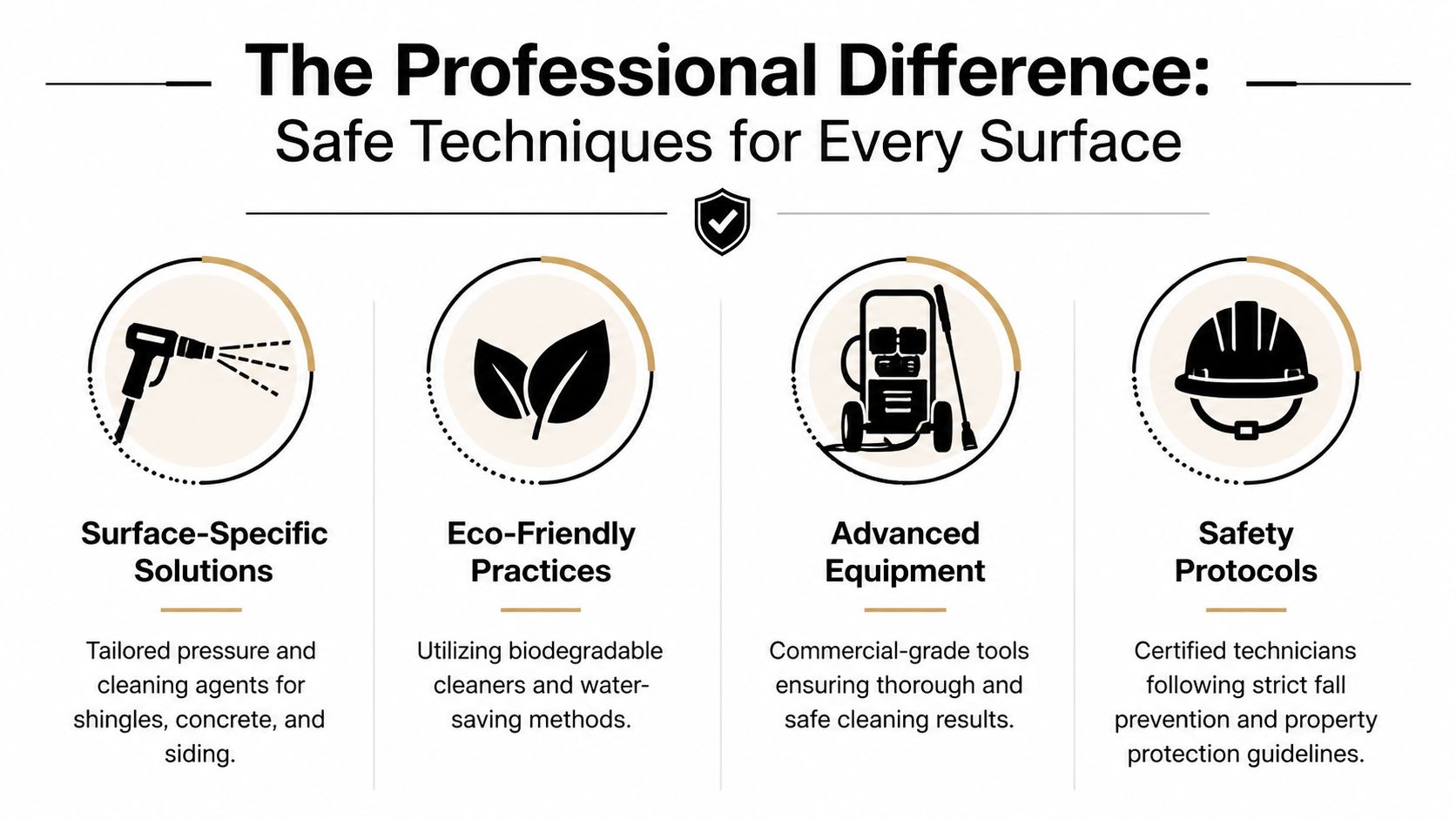 An infographic highlighting the professional benefits of expert pressure washing services, including safety and eco-friendly practices.