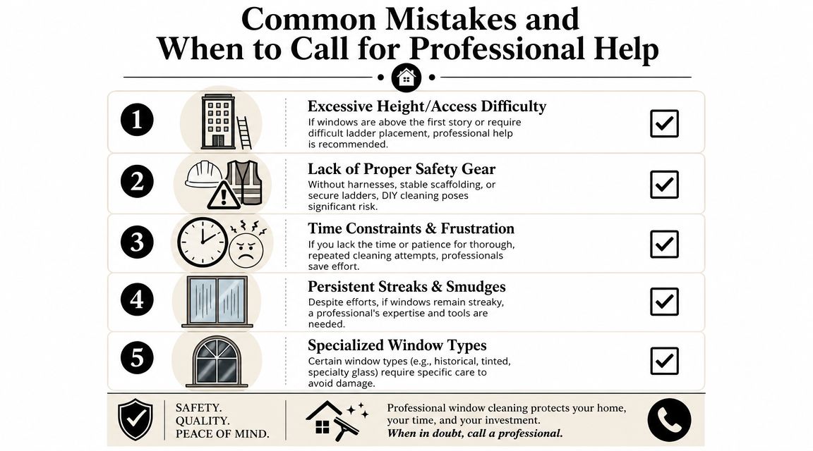 An infographic listing five common reasons why homeowners should hire professional window cleaning services for their properties.