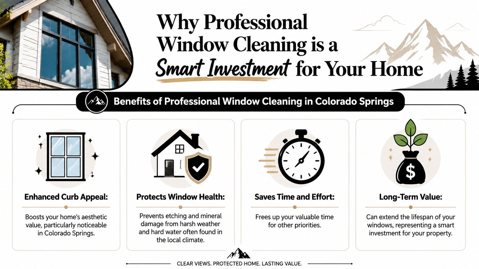 An infographic titled Why Professional Window Cleaning is a Smart Investment, listing four key benefits for homeowners.