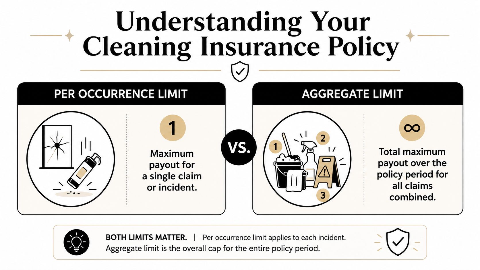 An infographic explaining the difference between per occurrence limit and aggregate limit in cleaning liability insurance policies.